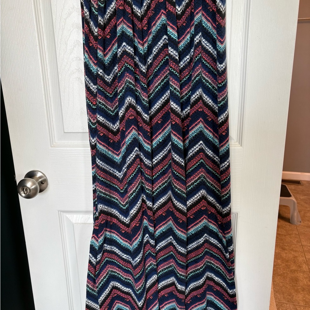Joe Benbasset Navy Chevron Maxi Skirt with Pink, Teal & White Accents